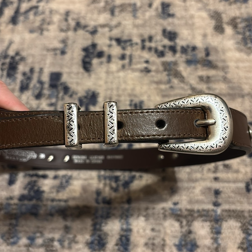 Nocona Brown Leather Belt with Silver oval conchos - Picture 4 of 6